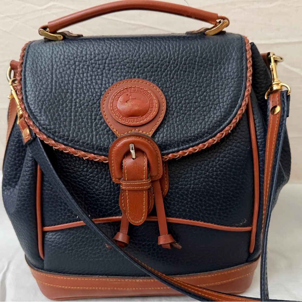 Dooney & Bourke Navy Blue and Brown Leather Backpack/Satchel
